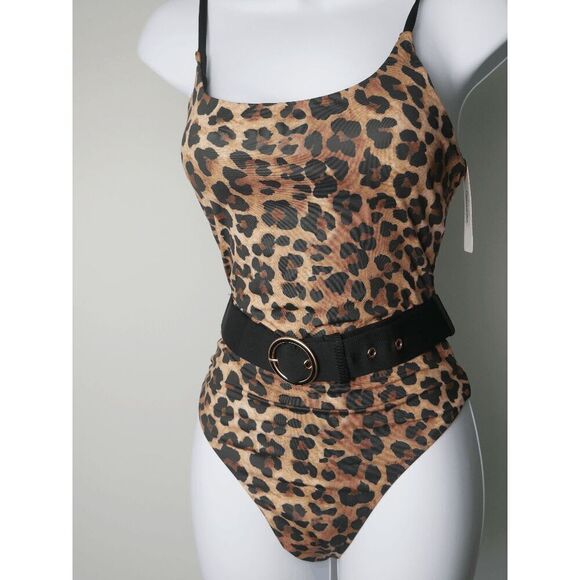 ENVYA Leopard Print Belted Retro One-piece Swimwear M - Picture 3 of 6